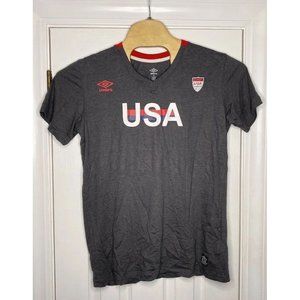 Umbro Mens‎ Short Sleeve V Neck T Shirt Soccer USA Grey Red Medium